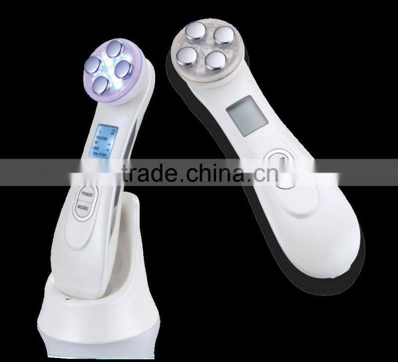 mini home use facial beauty device 6 color ultrasonic led lights photon face massager