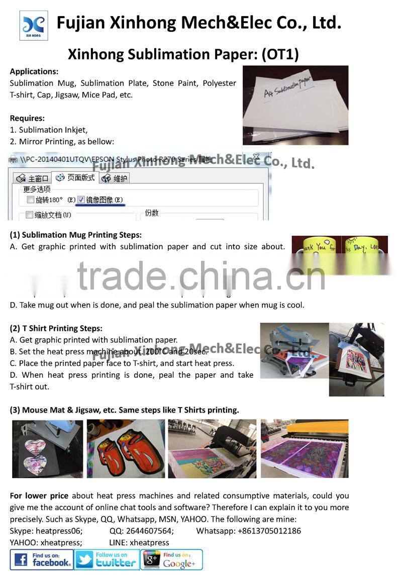 2015 Sublimation Transfer Paper