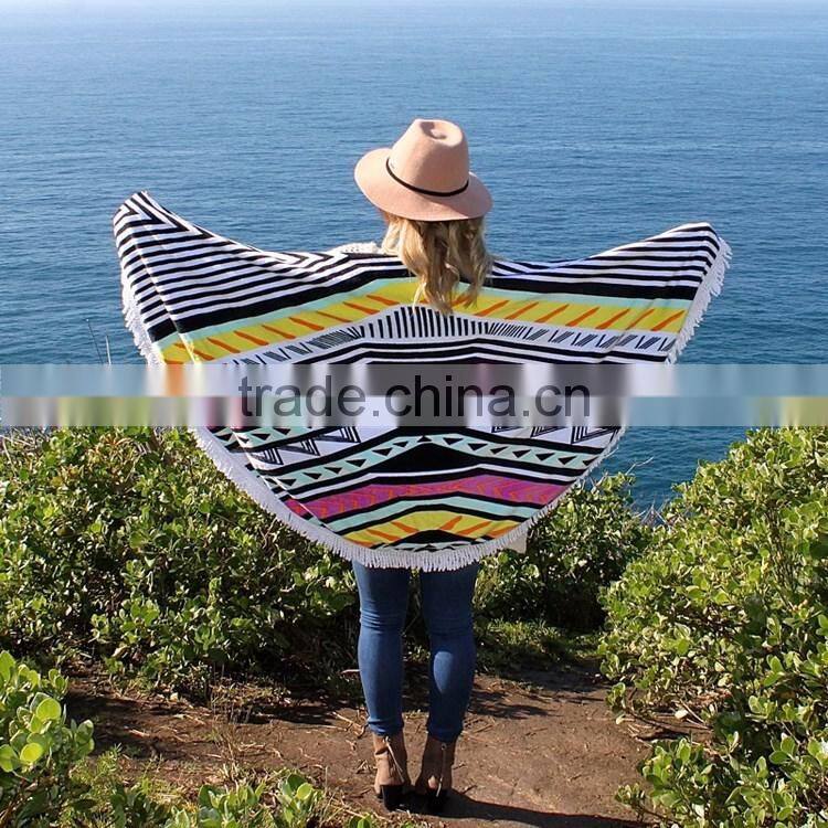 Australia Popular 100% Cotton Printed Round Beach Towel with Tassels