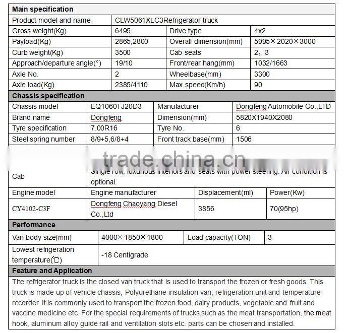 Dongfeng 4x2 reefer truck