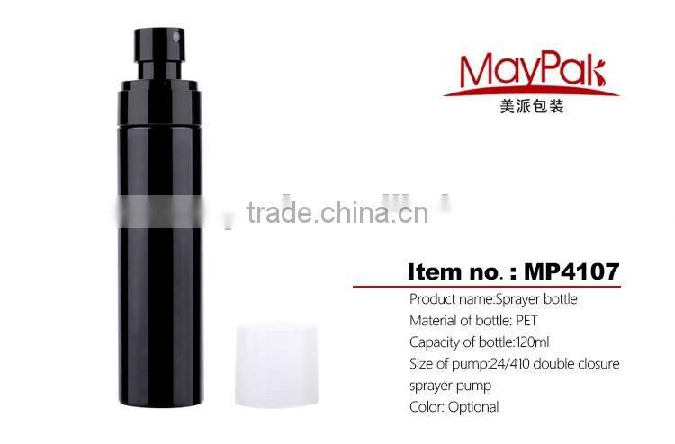 Wholesale black color 120ml PET bottle with sprayer pump