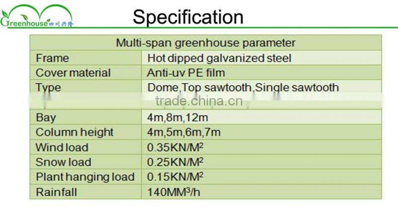 2016 Hot Sale Multi-span Plastic Commercial Hydroponic Greenhouses