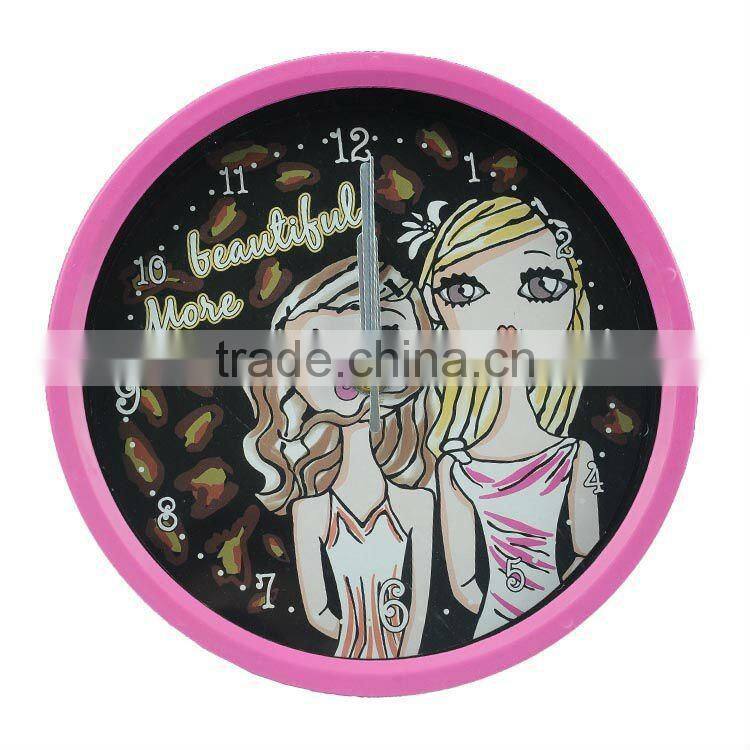 Creative small round bedroom wall clock-young girl