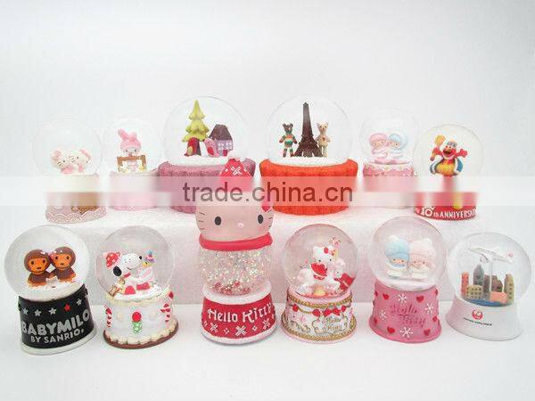 beautiful 3D snow resin house with red base Christmas gifts snow globe diameter 65mm