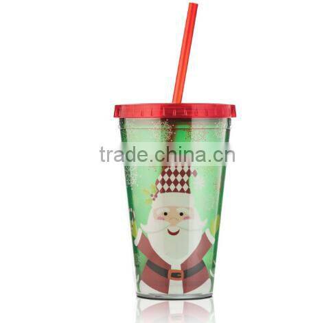 cheap factory audit 16oz plastic straw cup for christmas sale