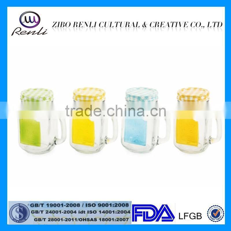 16Oz Glass Mason Jar with Handles Customized Decal Printing and Plastic Straw