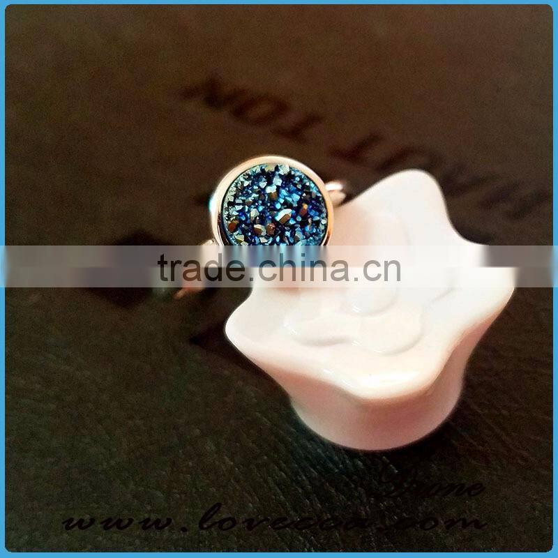 2017 Fashion Jewelry Gemstone Adjustable Natural 18K Gold Plated amethyst druzy ring