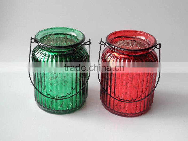 nice luxury electroplating glass jar for christmas with hanging handle