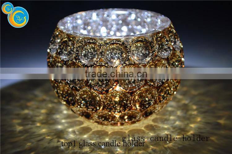 Elliptical votive Broken silver plating glass candle holder