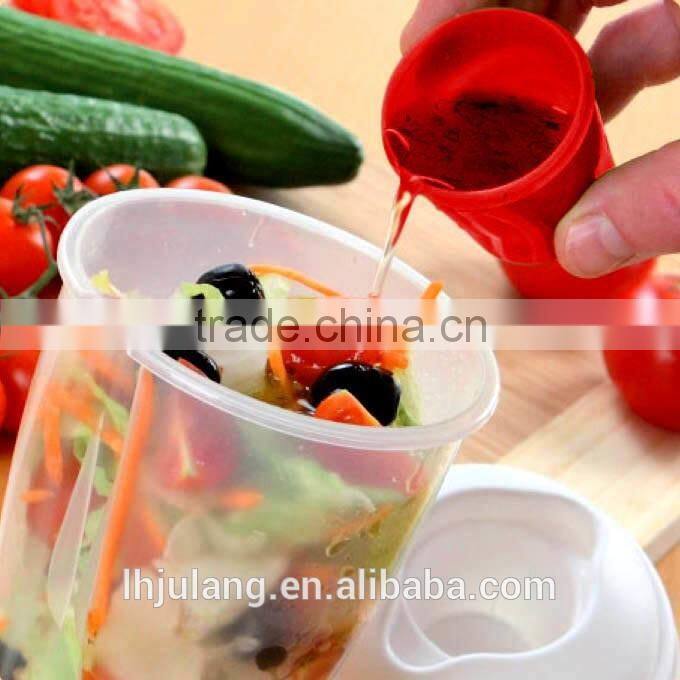 Wholesale BPA-Free plastic salad shaker /plastic salad cup with fork/plastic salad shaker on the Go