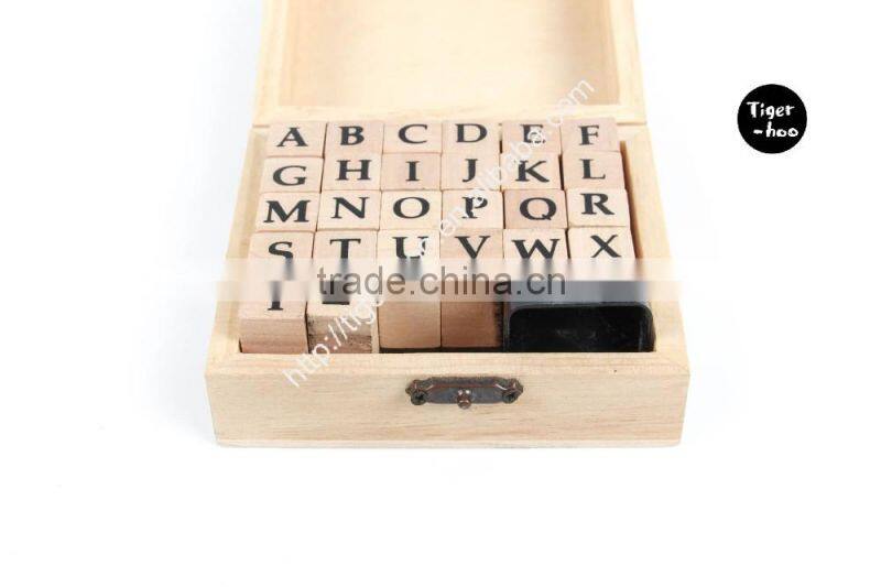 ALPHABET Rubber Stamp Set, 1Set Of 26 pcs Handwriting Upper Case Alphabet Wooden Rubber Stamp Box,