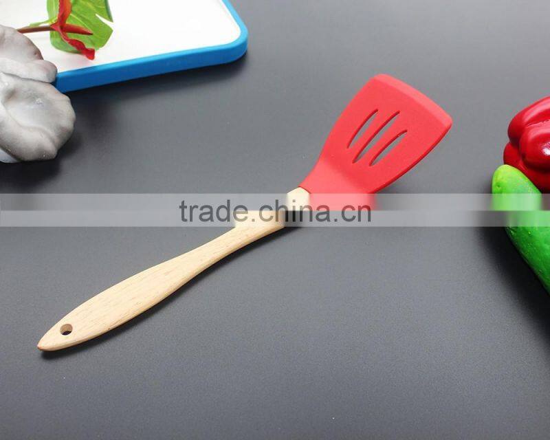 CK-3123 High quality FDA & LFGB 7pcs gadget silicone kitchen cooking tools set eco silicone kitchen utensil set with wood handle