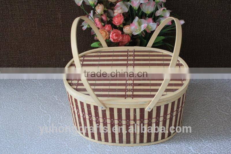 Storage Bamboo Basket With Handle For Picnic