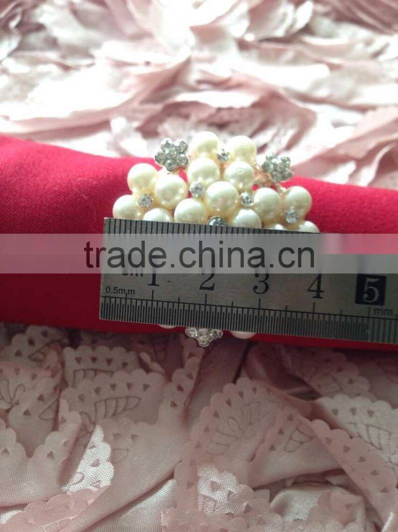 Silver Luxury Pearl & Rhinestone Napkin Ring For Wedding Candlelight Dinner