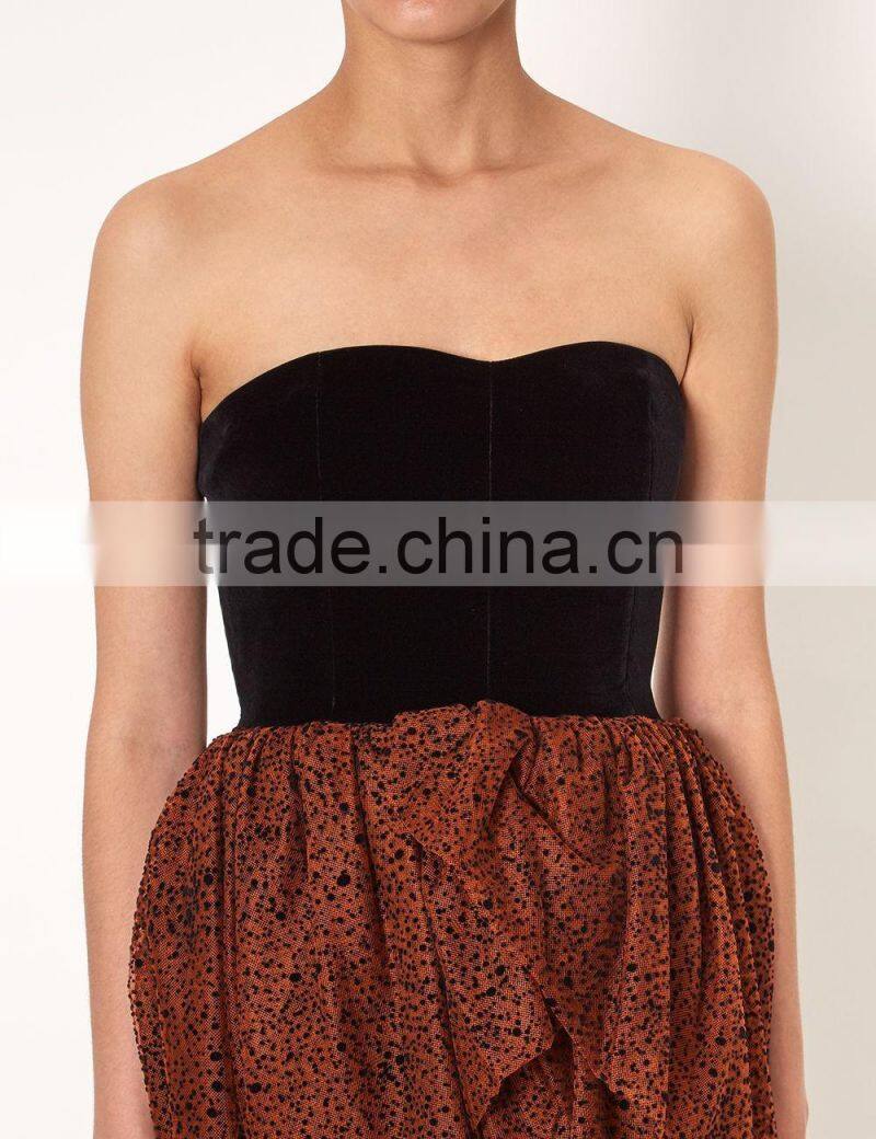 Tulle Strapless Black Velvet Fabric Tulip Skirt Private Party Cocktail Dress Evening Gown 2016 HSD5607