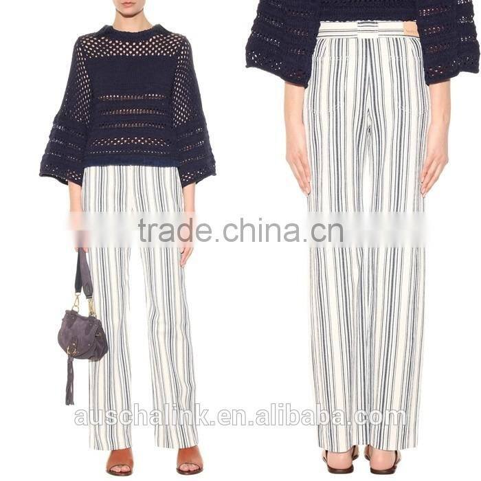 OEM service new style woman fashion stripe linen trousers