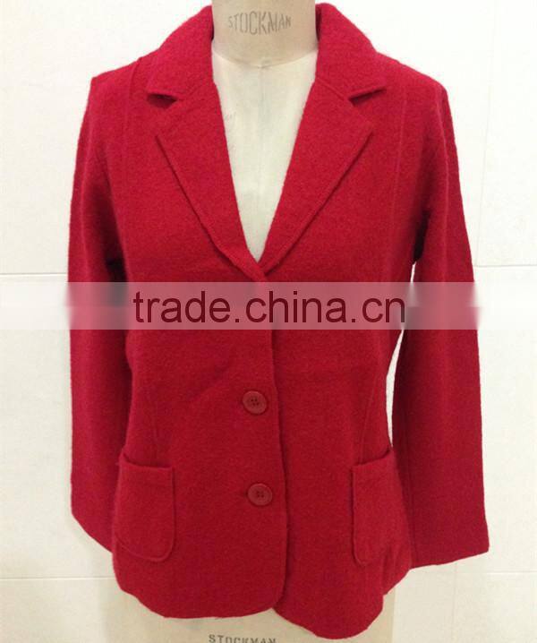 Women V-neck boiled wool cardigan sweater