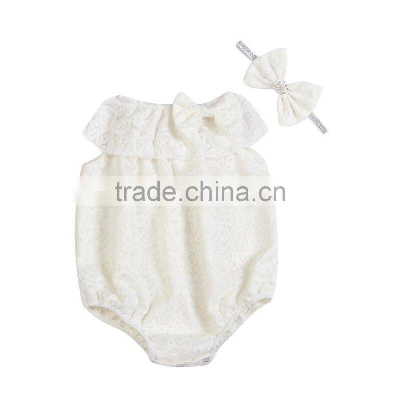 Wholesale Fashion Newborn Baby Girls Pink lace Romper Infant Bodysuits Adorable lace kids Rompers