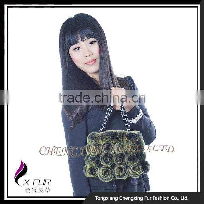 CX-H-13D In-Stock Women High Quality Chain Bag Genuine Rex Rabbit Fur Hand Bag