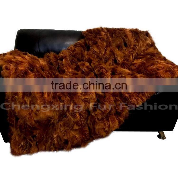 CX-D-87A Real Fur Patchwork Fox Real Fur Throw Blanket