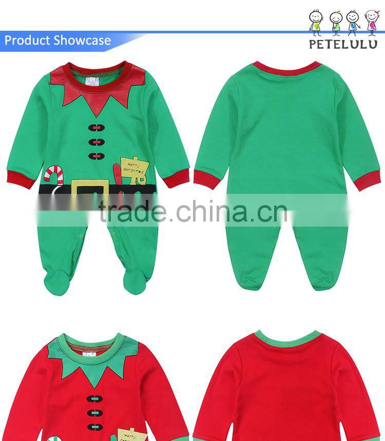 Red Green Father Christmas Footed Baby Christmas Romper Wholesale