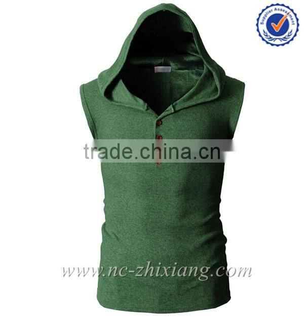 2017 Fashion Mens Sleeveless Hoodie with placket