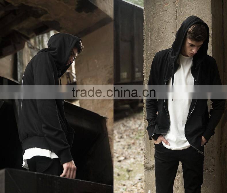 2017 Fashion Mens Long Plain Hooded Sweatshirt Side Slit Zipper Men's Hoodie Sweatshirts