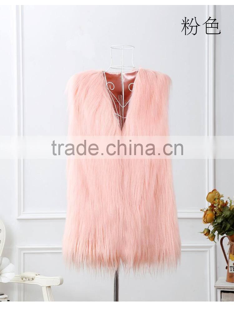 Pure colour long hair woman sheep fur faux fur sleeveless waistcoats