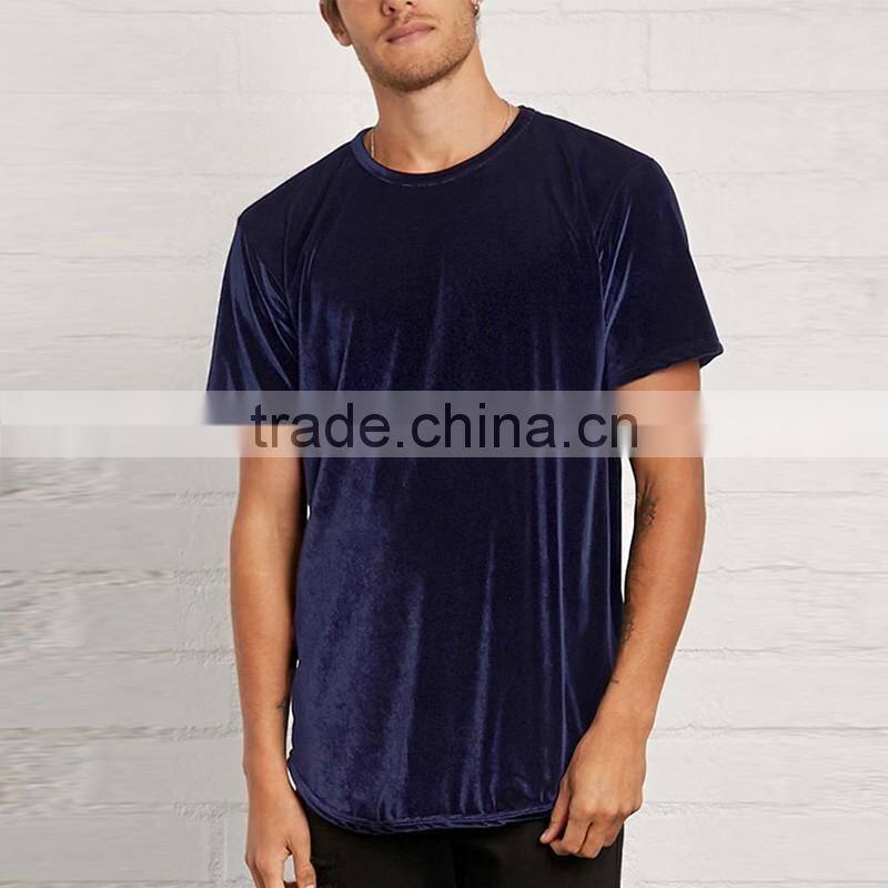 New Design Men Fashion Blouse Lightweight Round Neck Velvet Fabric Tee Shirt Blank T Shirt