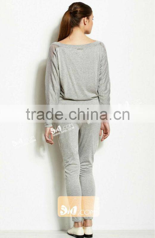Gray knitted fashion long sleeve ladies sport t-shirt