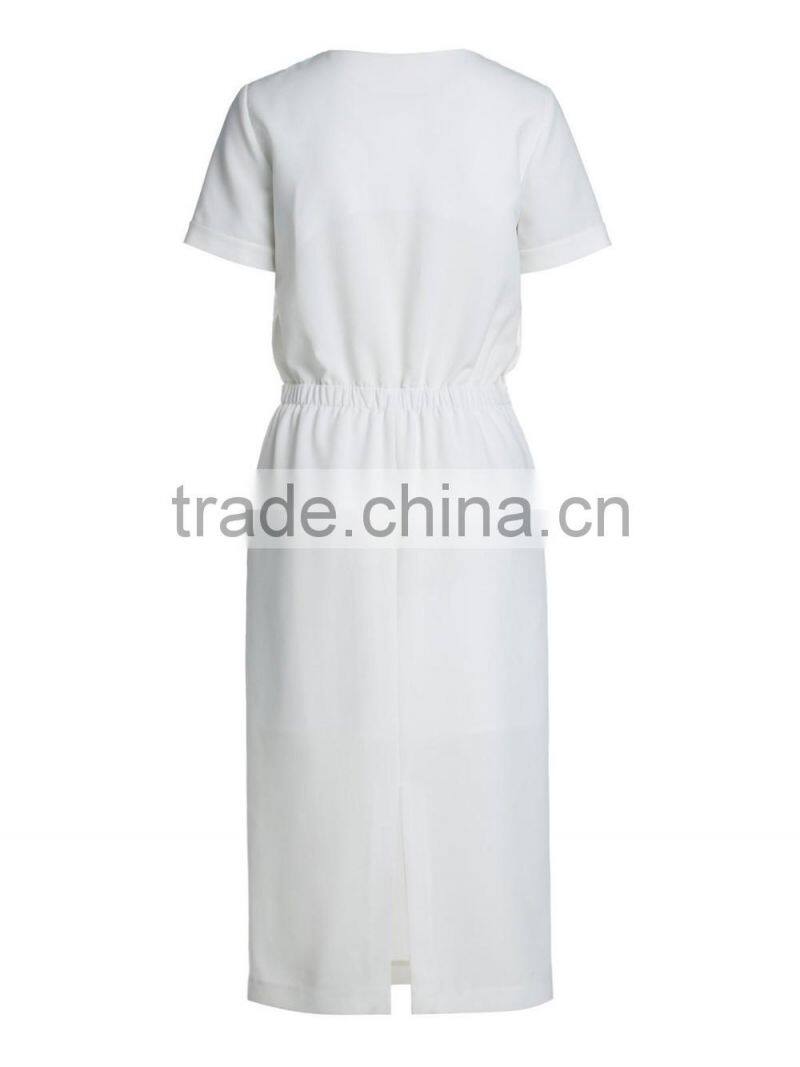 Ladies solid white color mid-long baggy dress