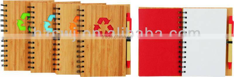 Bamboo wood cover spiral notebook A6 70grams 70sheets recycle paper cutout any shape with recycle paper pen