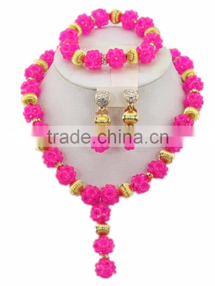 Gold-Plated Ball Crystal Beads Y shape Necklace African Jewelry Set
