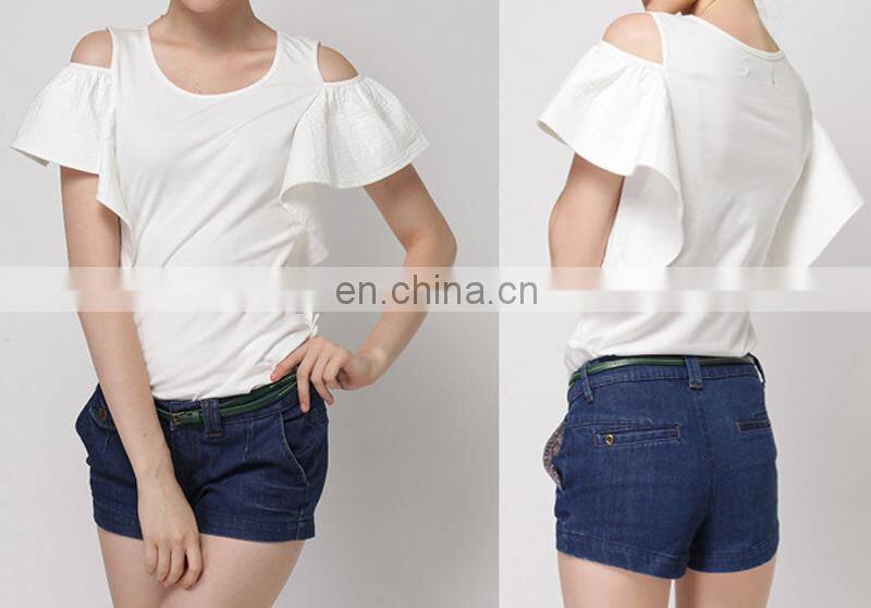 Fancy white off shoulder flying sleeve cotton ladies tops latest design