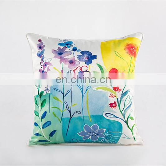Home Decor Imitated Silk Fabric Floral Print Pillow Sofa Cushion Cover