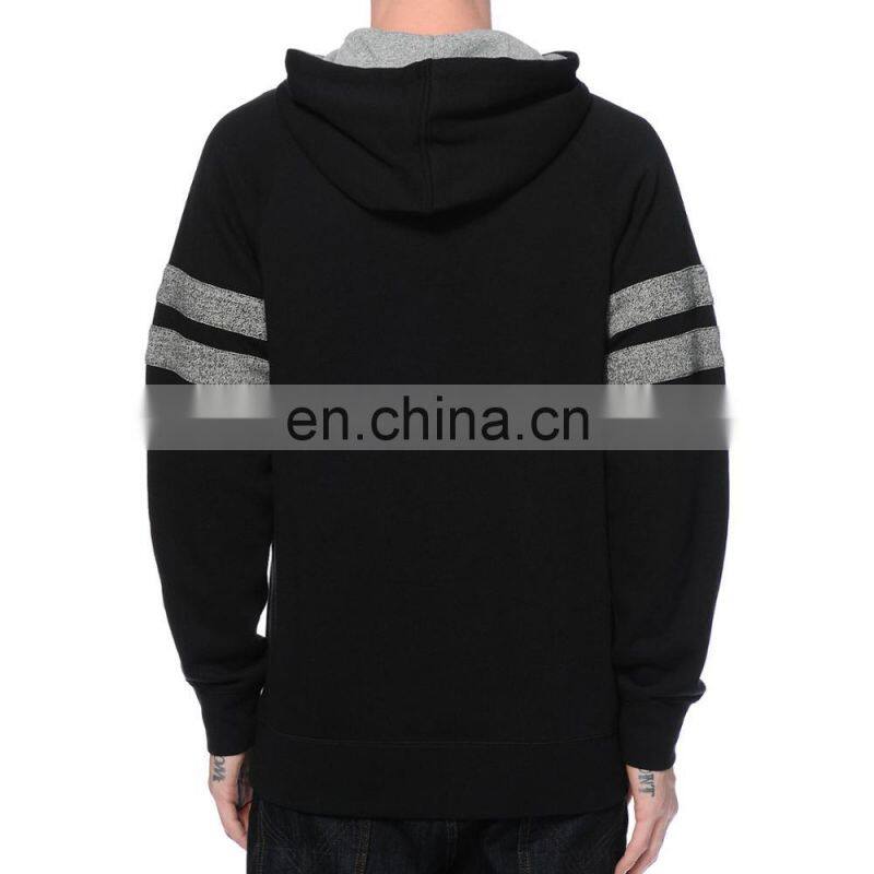 2017 Fashion Cheap Hot Sale OEM Casual Men Black Colorway Raglan Sleeves Strip Hoodies