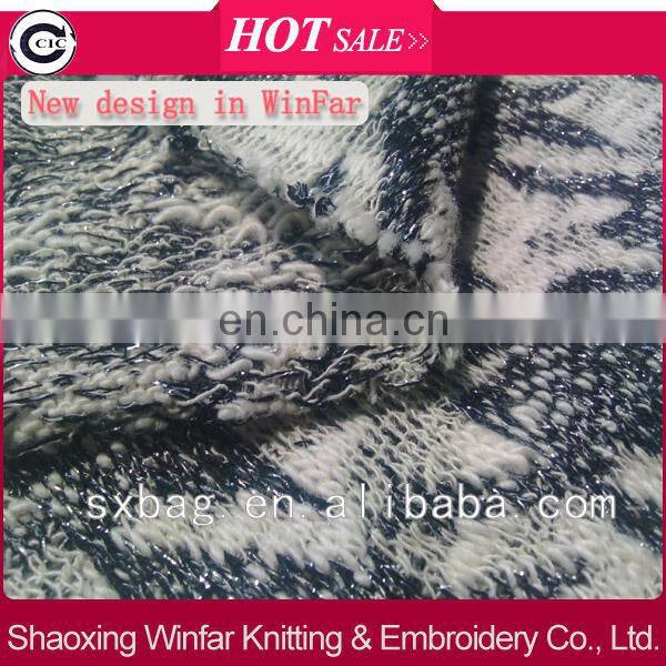 keqiao winfar knitting textile shaoxing shiny yarn slub plover jacquard sweater cotton fabric wholesale