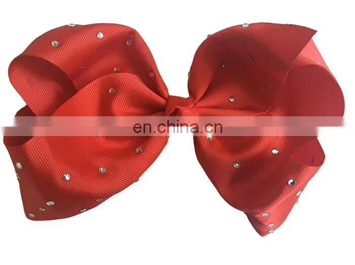 New design fabric big size 18cm bowknot Metal Hair Clips rhinestone stick fabric bowknot with alligator Clips for kids