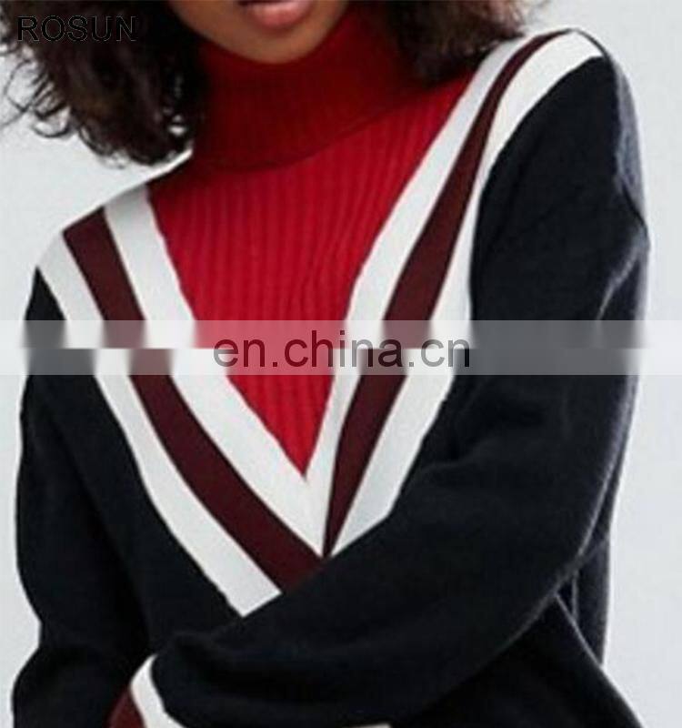 Black Sweater as long sleeve high neck tops with latest chevron design for women of knit clothing