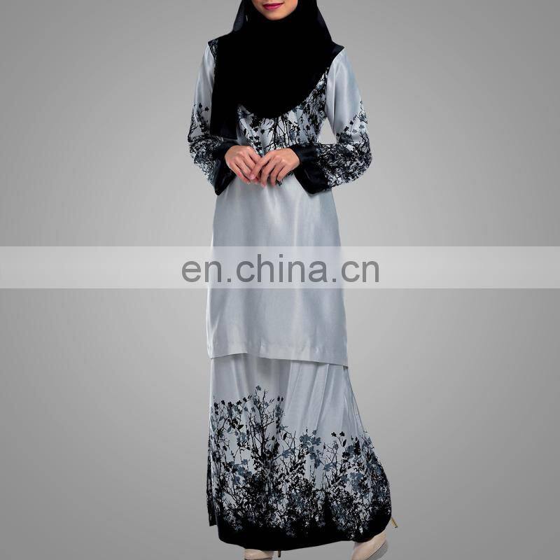 2017 Customized Printing Muslim Baju Kurung Modern Style Abaya High Quality Elegant Muslimah Women Baju Suit