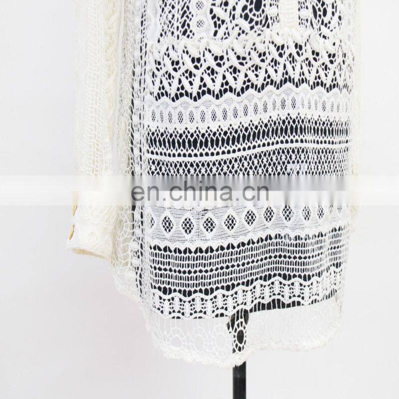 hot exquisite long sleeve button down with fake pocket customerized lace blouse