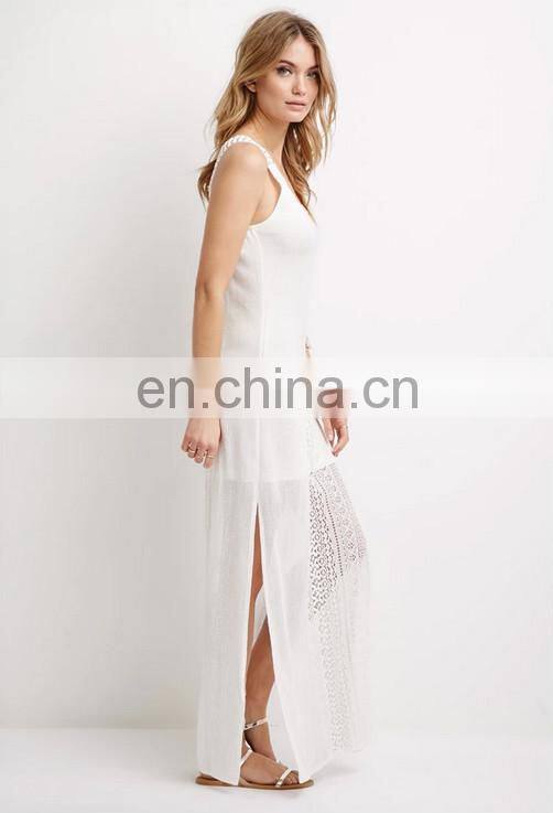 OEM service guangzhou garment manufacturer fashion lady lace-paneled knit maxi dress