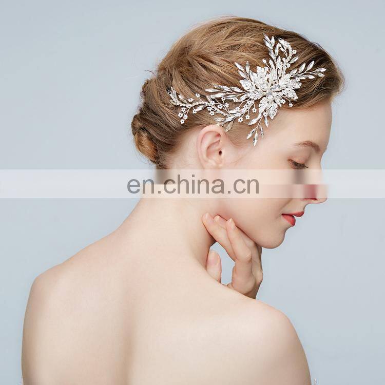 Bridal Headpiece Marquise Burst Floating Beads Rhinestone Chain Bridal Hair Clip Wedding Accessories Princess Prom Headpiece