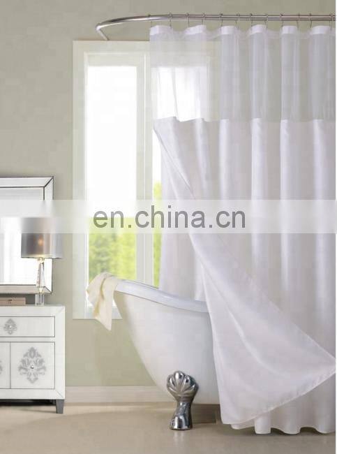 China Suppliers Luxury Hotel Hookless Shower Curtains Snap with Grommets Detachable Liner in White Gray Fabric