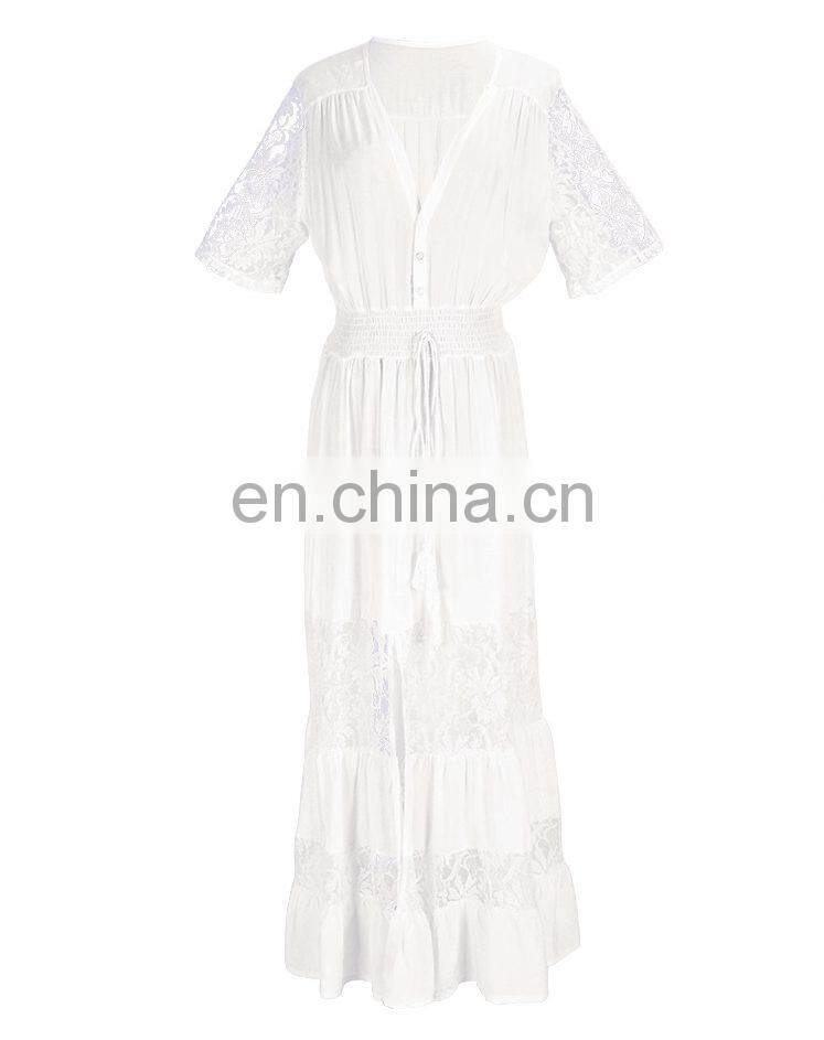 2019 Beach Dress swim cover up for women beach sarongs Lace Patchwork Long Beach Dress kaftan dress Bikini cover up Pareos