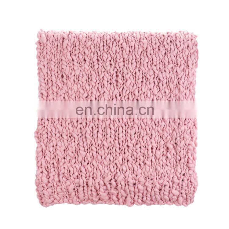 Heavy Cozy Premium Pink Chunky Handmade Knit Yarn Wool Blanket for Bedroom deco