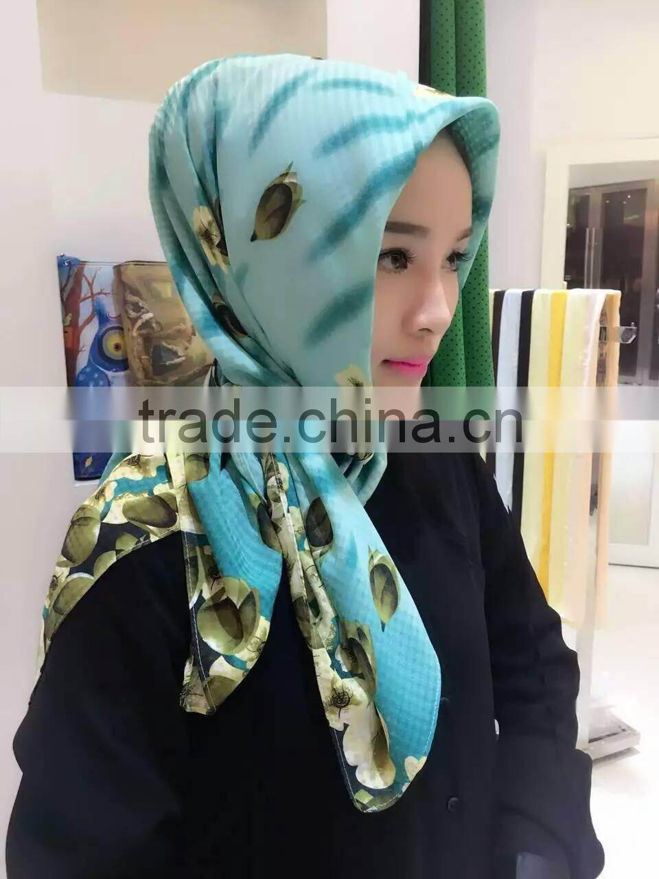 newest design softy cotton printed muslim square scarf 2016 women shawl wrap