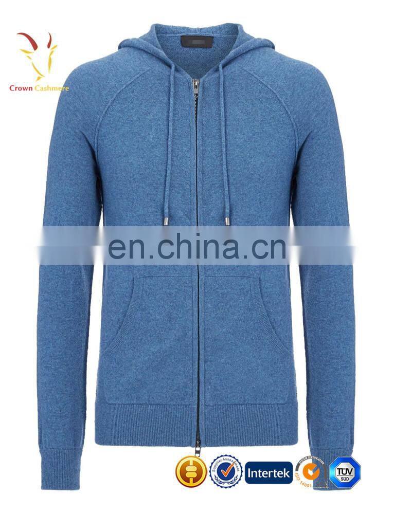 Mens Cashmere Cardigan With Zipper And Hoodie