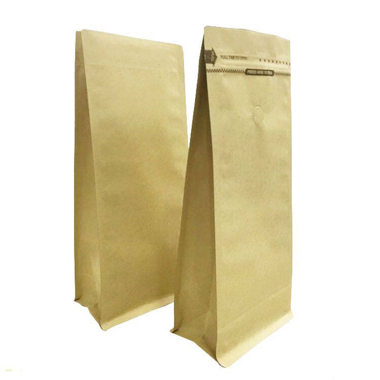 Heat Sealed Recyclable Brown Kraft Craft Paper Pouch 1Kg Empty Flat Bottom Coffee Bean Packaging Zipper Coffee Bag With Valve