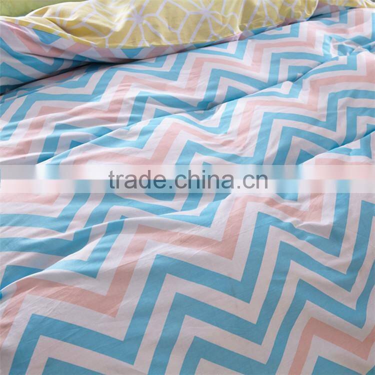 2015 Newest simple design blue weave line printed cotton bedspread bedding set comforter quilt sets home textile for America